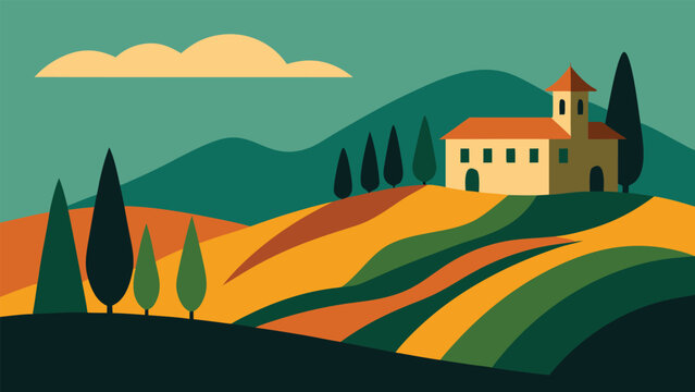 Tuscan landscape with villa and rolling hills