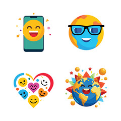 Minimalist emoji silhouette bundle featuring smiley, sad, and laughing faces. Perfect for World Emoji Day content, t-shirts, or web designs.