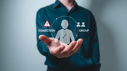 Man holding a holographic projection of a person with data points