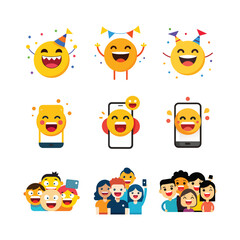 World Emoji Day design elements in a bold black silhouette vector style. Features fun and expressive emoji faces, perfect for your social posts, ads, and prints.