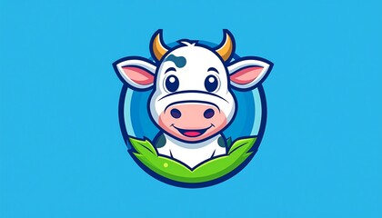 Obraz premium Cute cartoon cow head in circle frame