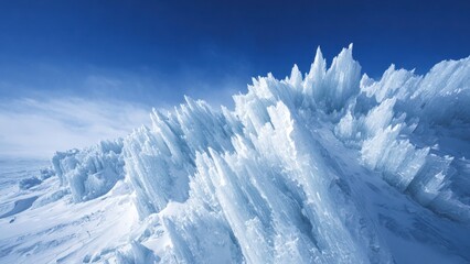 Majestic glaciers and icebergs in distance create stunning icy landscape under clear blue sky