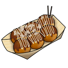 6個入りのソースたこ焼きのイラスト
