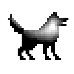 Fototapeta premium Grayscale Pixel Art Dog Profile on White Background