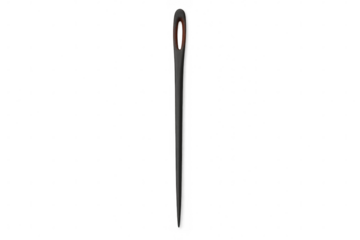 Sewing needle pointing forward, sharp metallic tip against transparent background, highlighting precision crafting tool for textile work