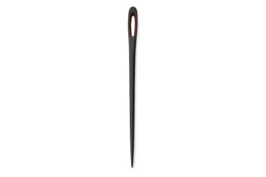 Sewing needle pointing forward, sharp metallic tip against transparent background, highlighting precision crafting tool for textile work