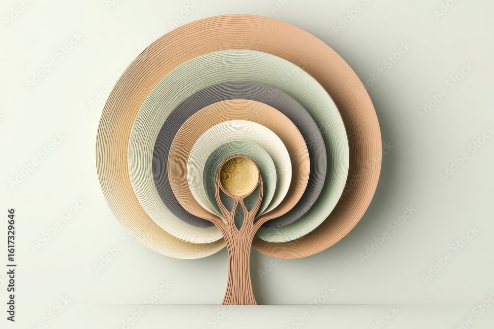 Poster abstract tree design with soft colors and layered shapes on background