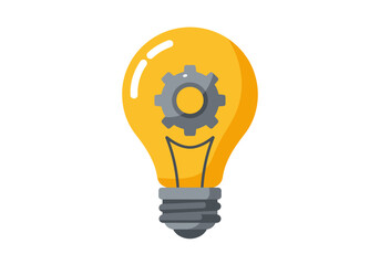 A lightbulb with a gear inside, symbolizing the process of innovation, creative thinking, and technical solution development.