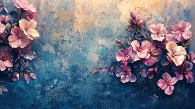 Elegant Floral Artwork Showing Delicate Pink and Blue Hues