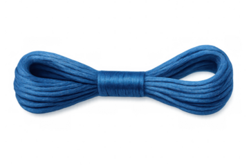 Colorful embroidery floss skein knotted carefully, displaying rainbow-like threads against clean white surface for crafting needs