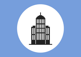 Fototapeta premium Minimalist vector icon of a high-rise office building. Flat design corporate skyscraper silhouette for business or real estate concepts.