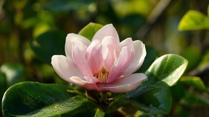 Fototapeta premium Close-up of a delicate pink magnolia blossom.