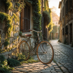Fototapeta premium Vintage Bicycle on Charming at Sunset