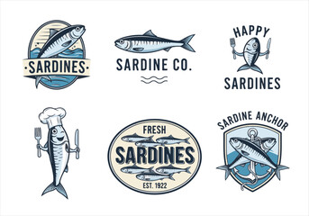 sardines logo set bundle, vector illustration, isolated on white background