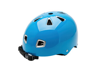 Fototapeta premium Bright blue bicycle helmet isolated on transparent background