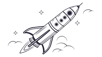 A retrostyle illustration of a rocket launching into space, symbolizing startup success and technological innovation, isolated on white background