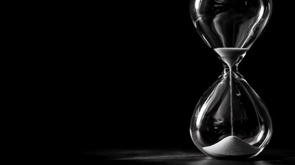 Monochrome image of an hourglass on a dark backdrop showing time passing, concept for deadlines, countdowns and urgency visualization