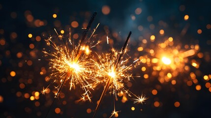 Obraz premium Sparkling sparklers against a dark background.