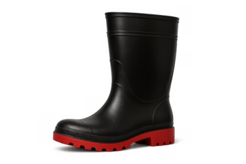 Rubber boots with red sole, perfect for gardening or any outdoor activity, isolated on transparent background