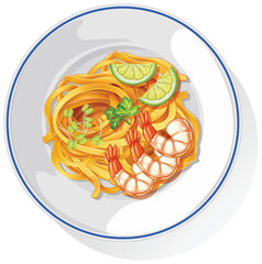 Vector Illustration of Asian Shrimp Noodle Dish