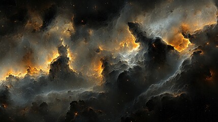 Cosmic Nebula: Dramatic Celestial Cloudscape with Golden Light and Stars