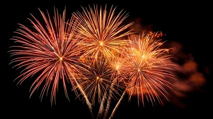 Fototapeta premium Fireworks burst against a dark night sky.