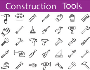Construction Tools Linear Icon Collection &ndash; Editable Stroke Vector Illustration

