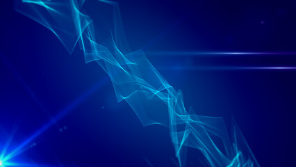 Futuristic video animation with particle wave object in slow motion