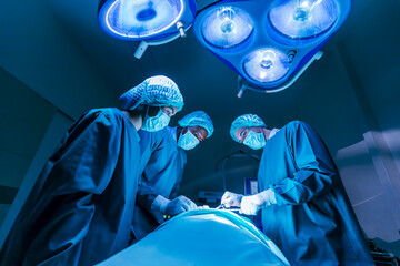 Team of surgeon doctors are performing heart surgery operation for patient from organ donor to save more life in the emergency surgical room