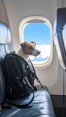 Dog on airplane looking out window