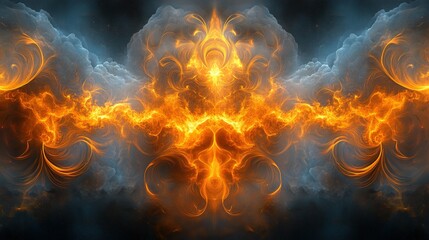 Divine Symmetry of Fire and Ice: Ornate Golden Flames in a Blue Nebula