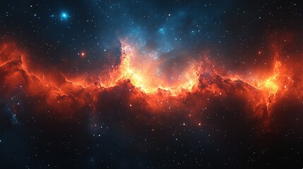 Vibrant Cosmic Nebula: Fiery Orange and Blue Gas Clouds in Starry Deep Space