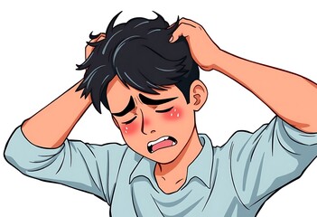 Cartoon Man with Red Face Scratching Head, Illustrating Stress or Confusion