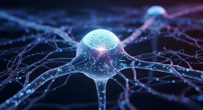 Neuron cell network firing illustration in human brain