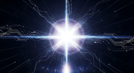 Futuristic circuit board with bright light innovation and technology