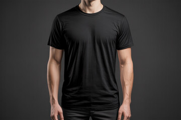 young man in black t-shirt half view mockup
