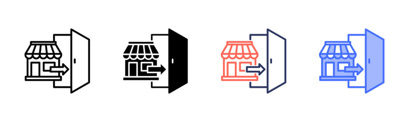 Market Entry Strategy icon set multiple style collection