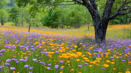 Fototapeta premium A vibrant meadow filled with wildflowers of various colors.
