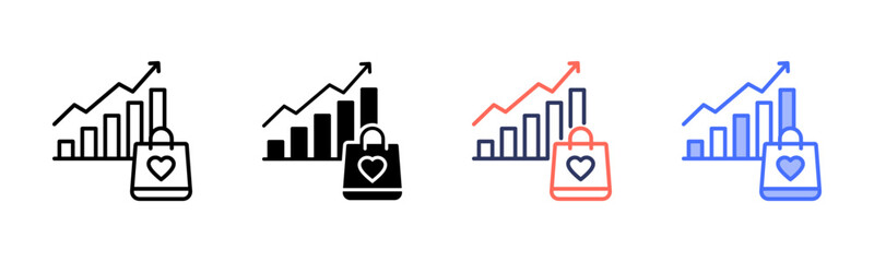Market Demand icon set multiple style collection
