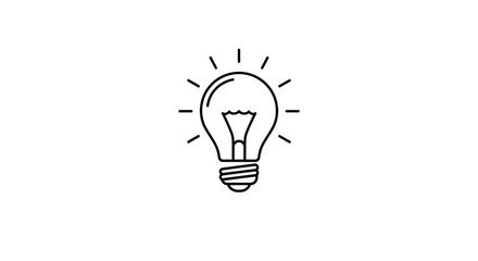 Luminous light bulb line icon representing a bright idea, innovation, and creativity, isolated on a white background.
