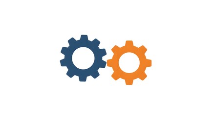 Seamlessly rotating blue and orange cogwheels as a concept for teamwork, system operation, and industrial processes.