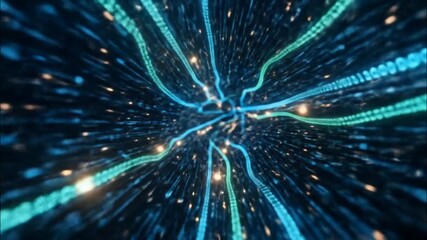 Sci-fi digital tunnel of neural data stream with glowing energy and particles
 - Powered by Adobe