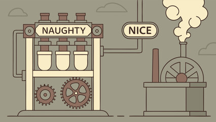 Whimsical Santa’s Naughty or Nice Machine with Colorful Buttons and Festive Holiday Design