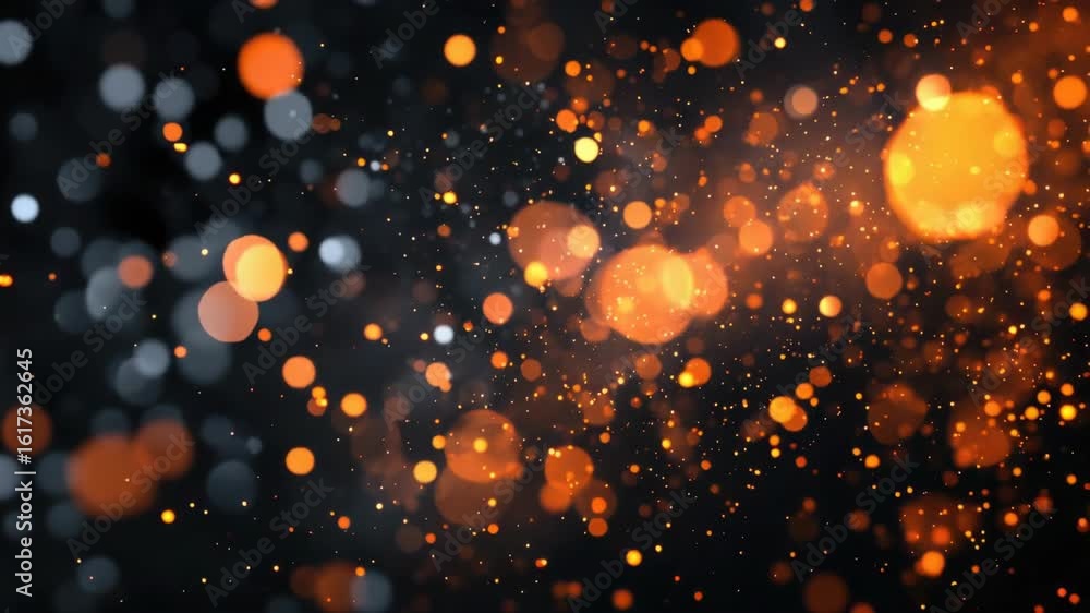 Poster colorful digital bokeh effect with sparkles floating in a black background.