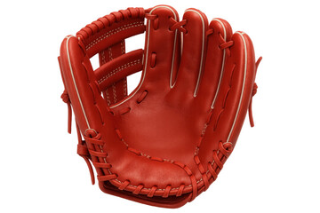 Obraz premium Red baseball glove with visible white laces, isolated on transparent background, ready for catching
