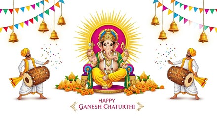 Fototapeta premium illustration of Lord Ganpati for Ganesh Chaturthi festival of India, Ganesh chaturthi for greeting,card, poster background.