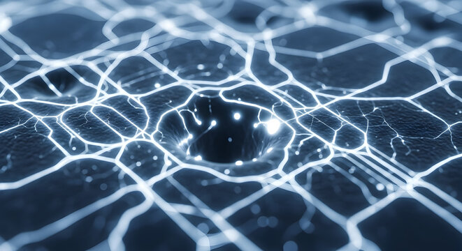 Abstract network data flow connecting with illuminated structures