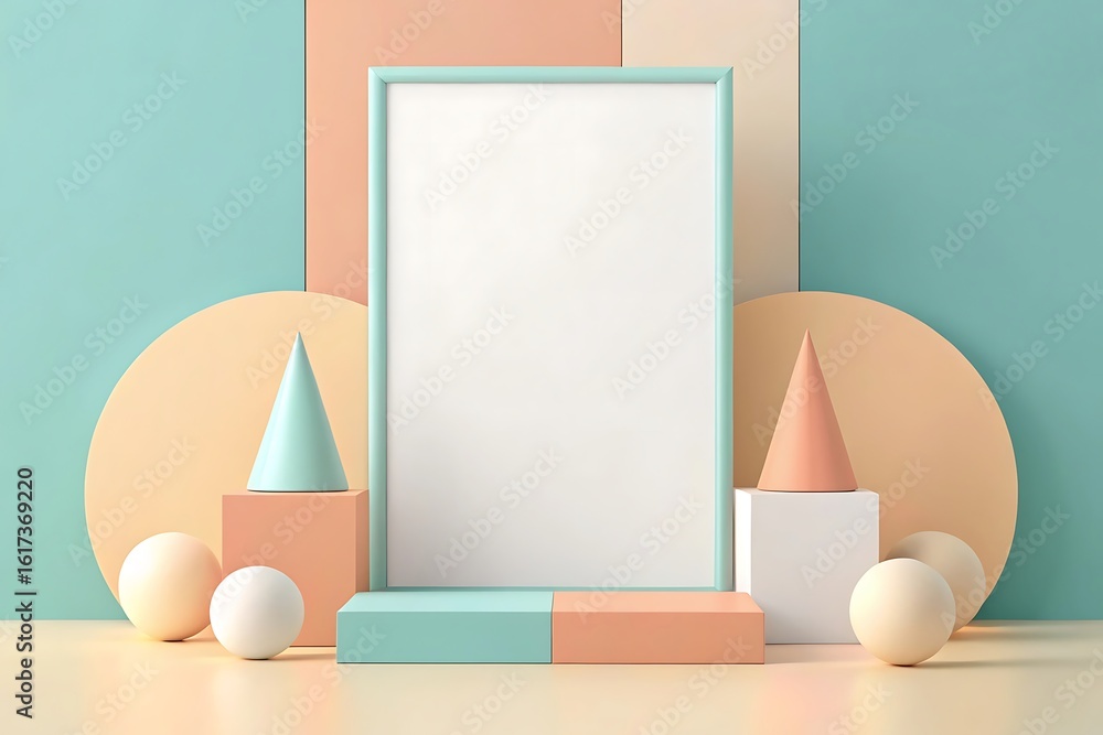 Poster 3d rendering of abstract geometric shape pastel color template mock up minimal style concept with bl