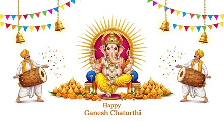 Fototapeta premium illustration of Lord Ganpati for Ganesh Chaturthi festival of India, Ganesh chaturthi for greeting,card, poster background.
