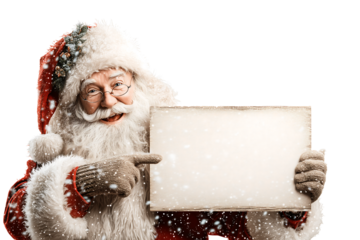 Santa with blank sign on transparent background PNG
